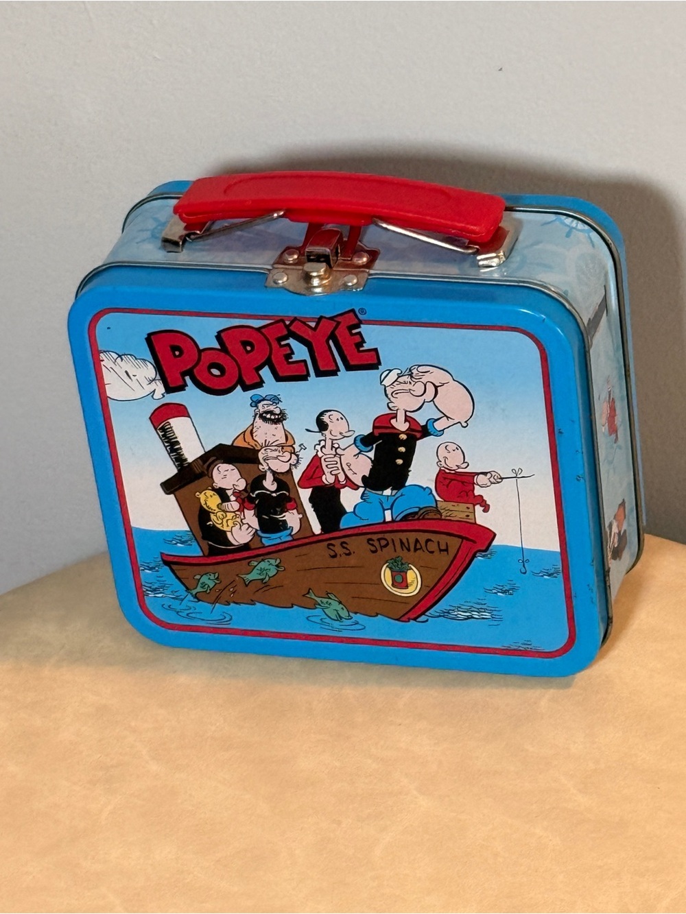 Vintage Popeye Mini Tin Lunchbox with Red Handle